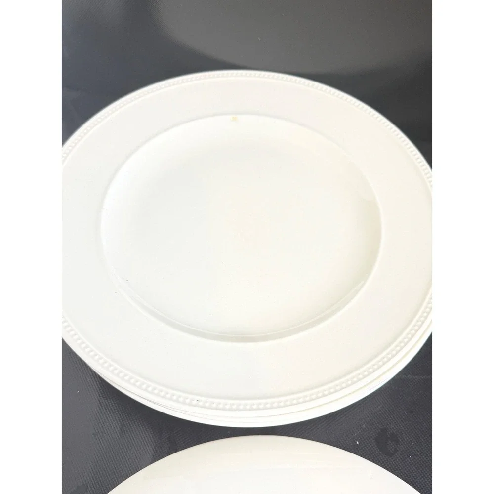 Wedgwood‎ Windsor Cream White Dinner Plates Set of 4 Beaded Rim Made in England